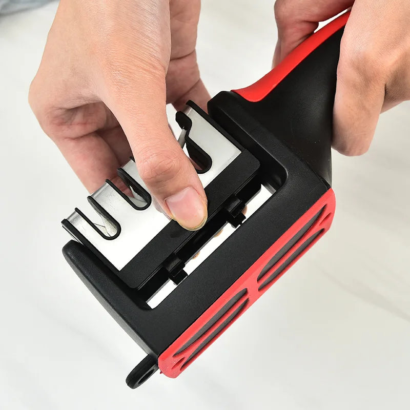 Kitchen 3/4-Segment Steel Knife Sharpener Household Multi-Functional Hand-Held Black Whetstone for Multiple Purposes
