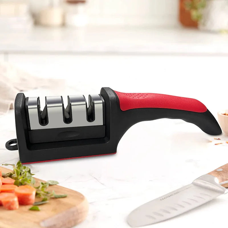 Kitchen 3/4-Segment Steel Knife Sharpener Household Multi-Functional Hand-Held Black Whetstone for Multiple Purposes