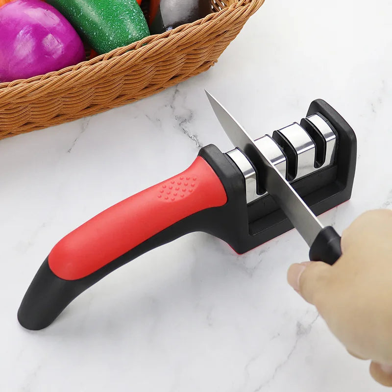 Kitchen 3/4-Segment Steel Knife Sharpener Household Multi-Functional Hand-Held Black Whetstone for Multiple Purposes