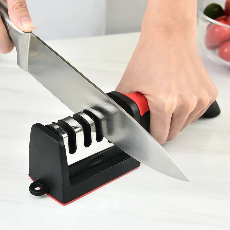 Kitchen 3/4-Segment Steel Knife Sharpener Household Multi-Functional Hand-Held Black Whetstone for Multiple Purposes