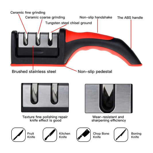 Kitchen 3/4-Segment Steel Knife Sharpener Household Multi-Functional Hand-Held Black Whetstone for Multiple Purposes
