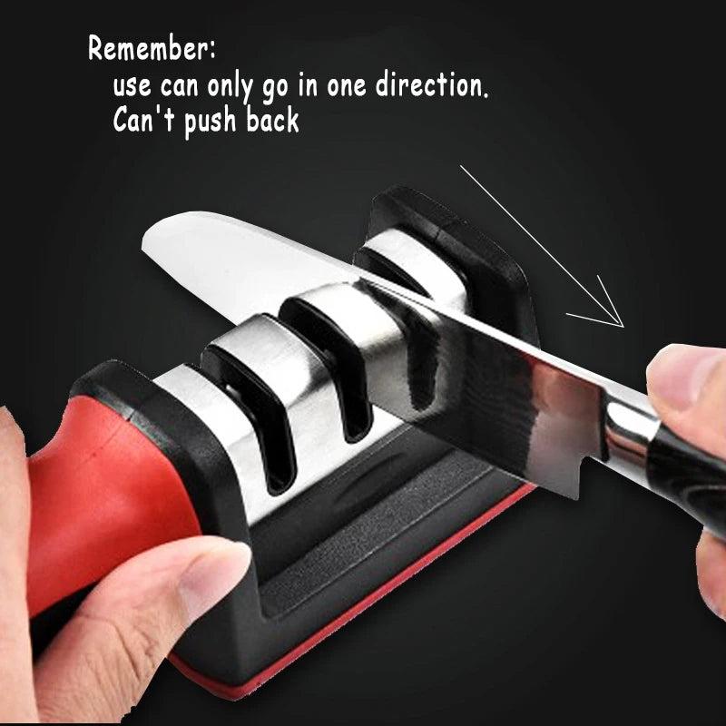 Kitchen 3/4-Segment Steel Knife Sharpener Household Multi-Functional Hand-Held Black Whetstone for Multiple Purposes